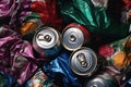 close-up of crushed aluminum cans