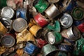 close-up of crushed cans ready for recycling