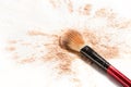 Close-up of crushed mineral shimmer powder golden color with makeup brush Royalty Free Stock Photo