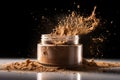 Close-up of crushed mineral shimmer powder golden color with splash ai generated Royalty Free Stock Photo