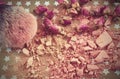 Close-up of crushed powder and blush beige color with makeup brush Royalty Free Stock Photo