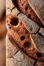 Close-up of crust and crumb textures in rustic sliced bread interior Royalty Free Stock Photo