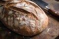 close-up of crusty loaf of bread, with knife marks scoring the surface Royalty Free Stock Photo