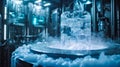 Close-up of a cryogenic freezing process with ice forming in a lab