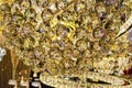 Close up Crystal lamp texture. It`s so beautiful of golden reflection light Royalty Free Stock Photo