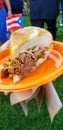 Close-up of a Cuban pulled pork sandwich