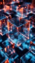 A close up of a cube with a blue background and orange and blue lights Royalty Free Stock Photo