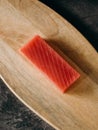 Close-up of a cubic piece of salmon Royalty Free Stock Photo