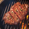 Close up culinary art Beef flank steak on the grill, irresistibly appetizing