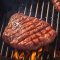 Close up culinary art Beef flank steak on the grill, irresistibly appetizing