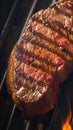 Close up culinary art Beef flank steak on the grill, irresistibly appetizing