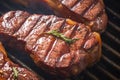 Close up culinary art Beef flank steak on the grill, irresistibly appetizing