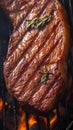 Close up culinary art Beef flank steak on the grill, irresistibly appetizing