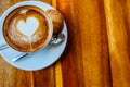 Close up cup of cappuccino in a white cup on a saucer with cookies. Top view copy place Royalty Free Stock Photo