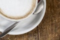 Close up cup of coffee on the wooden table Royalty Free Stock Photo