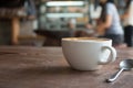 Close up of Cup of hot latte art coffee on wooden table Royalty Free Stock Photo