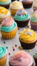 Close-up of cupcakes on a table illustration Artificial Intelligence artwork generated Royalty Free Stock Photo