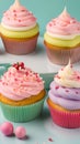 Close-up of cupcakes on a table illustration Artificial Intelligence artwork generated Royalty Free Stock Photo