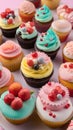 Close-up of cupcakes on a table illustration Artificial Intelligence artwork generated Royalty Free Stock Photo