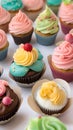 Close-up of cupcakes on a table illustration Artificial Intelligence artwork generated Royalty Free Stock Photo