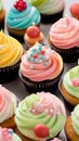 Close-up of cupcakes on a table illustration Artificial Intelligence artwork generated Royalty Free Stock Photo