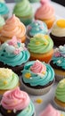 Close-up of cupcakes on a table illustration Artificial Intelligence artwork generated Royalty Free Stock Photo