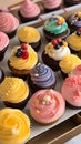 Close-up of cupcakes on a table illustration Artificial Intelligence artwork generated Royalty Free Stock Photo