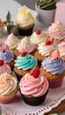 Close-up of cupcakes on a table illustration Artificial Intelligence artwork generated Royalty Free Stock Photo