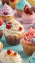 Close-up of cupcakes on a table illustration Artificial Intelligence artwork generated Royalty Free Stock Photo
