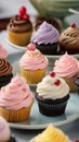 Close-up of cupcakes on a table illustration Artificial Intelligence artwork generated Royalty Free Stock Photo