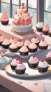 Close-up of cupcakes on a table illustration Artificial Intelligence artwork generated Royalty Free Stock Photo