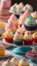 Close-up of cupcakes on a table illustration Artificial Intelligence artwork generated Royalty Free Stock Photo