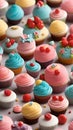 Close-up of cupcakes on a table illustration Artificial Intelligence artwork generated Royalty Free Stock Photo