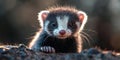 Close-up of a curious ferret with bright eyes and whiskers in natural light Royalty Free Stock Photo