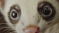 Close-up of curious ferret kit, dark background, pet portrait Royalty Free Stock Photo