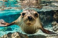 Close up of a Curious Seal Swimming Underwater with Clear Views of Its Whiskers and Big Eyes