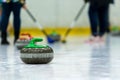 Close up of a Curling game situation. Royalty Free Stock Photo