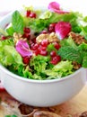Close up of curly endive salad with pomegranate, nuts... Royalty Free Stock Photo