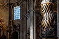 Close-up on curved canopy pillar inside Saint Peter Basilica