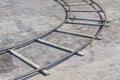 Close-up the curved part of metal dolly in outdoor, equipment us