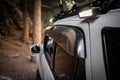 Close up of custom LED side light bar on roof rack off road car Royalty Free Stock Photo