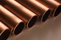 Close up of cut copper tubes.