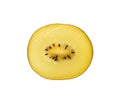 Close up cut slice of green kiwi fruit over white Royalty Free Stock Photo