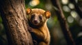 Adorable Kinkajou on a Tree Trunk, Close-up Portrait Royalty Free Stock Photo
