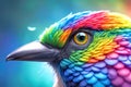 close up, cute bird made of rainbow colors, spring celebration, animals concept