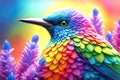 close up, cute bird made of rainbow colors, spring celebration, animals concept