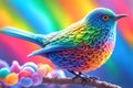 close up, cute bird made of rainbow colors, spring celebration, animals concept