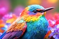 close up, cute bird made of rainbow colors, spring celebration, animals concept