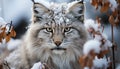 Close up of a cute bobcat in the snow generated by AI