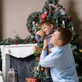 Close-up of cute caucasian dad holding a child. Little son holdi Royalty Free Stock Photo